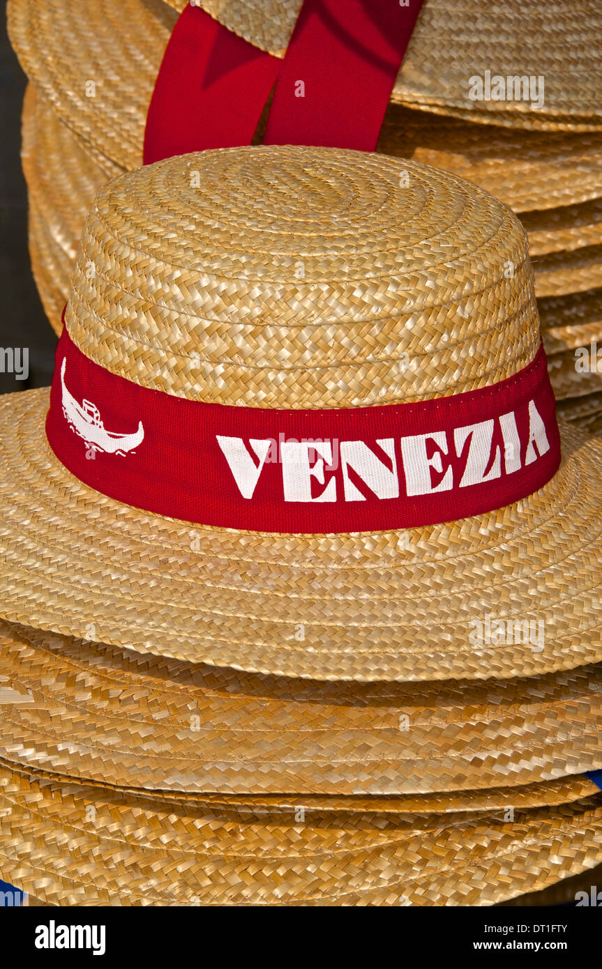 Straw hats for sale, Venice, Veneto, Italy, Europe Stock Photo
