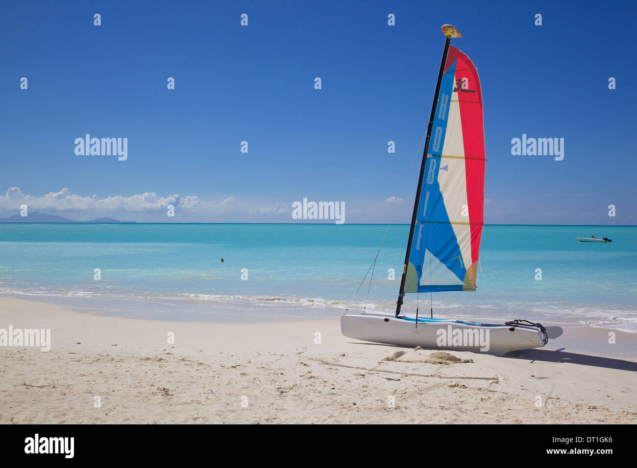 Beach and hobie cat, Jolly Harbour, St. Mary, Antigua, Leeward Islands, West Indies, Caribbean, Central America Stock Photo