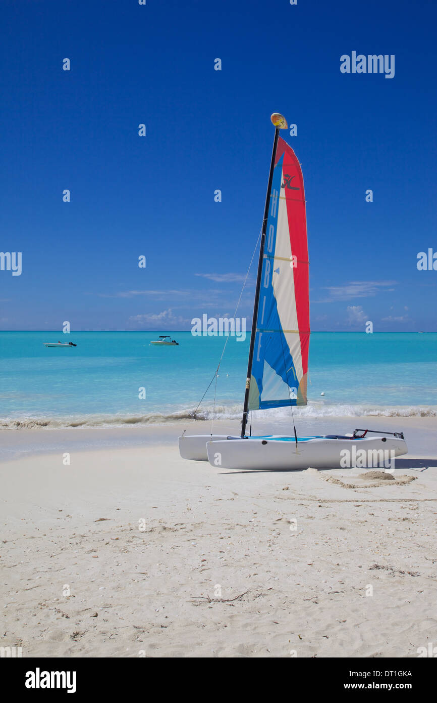 Beach and hobie cat, Jolly Harbour, St. Mary, Antigua, Leeward Islands, West Indies, Caribbean, Central America Stock Photo