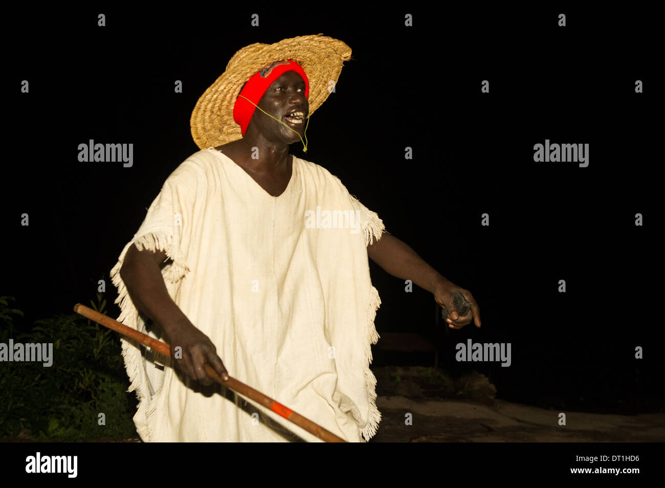 Dancer performing at night, Tendaba, the Gambia Stock Photo