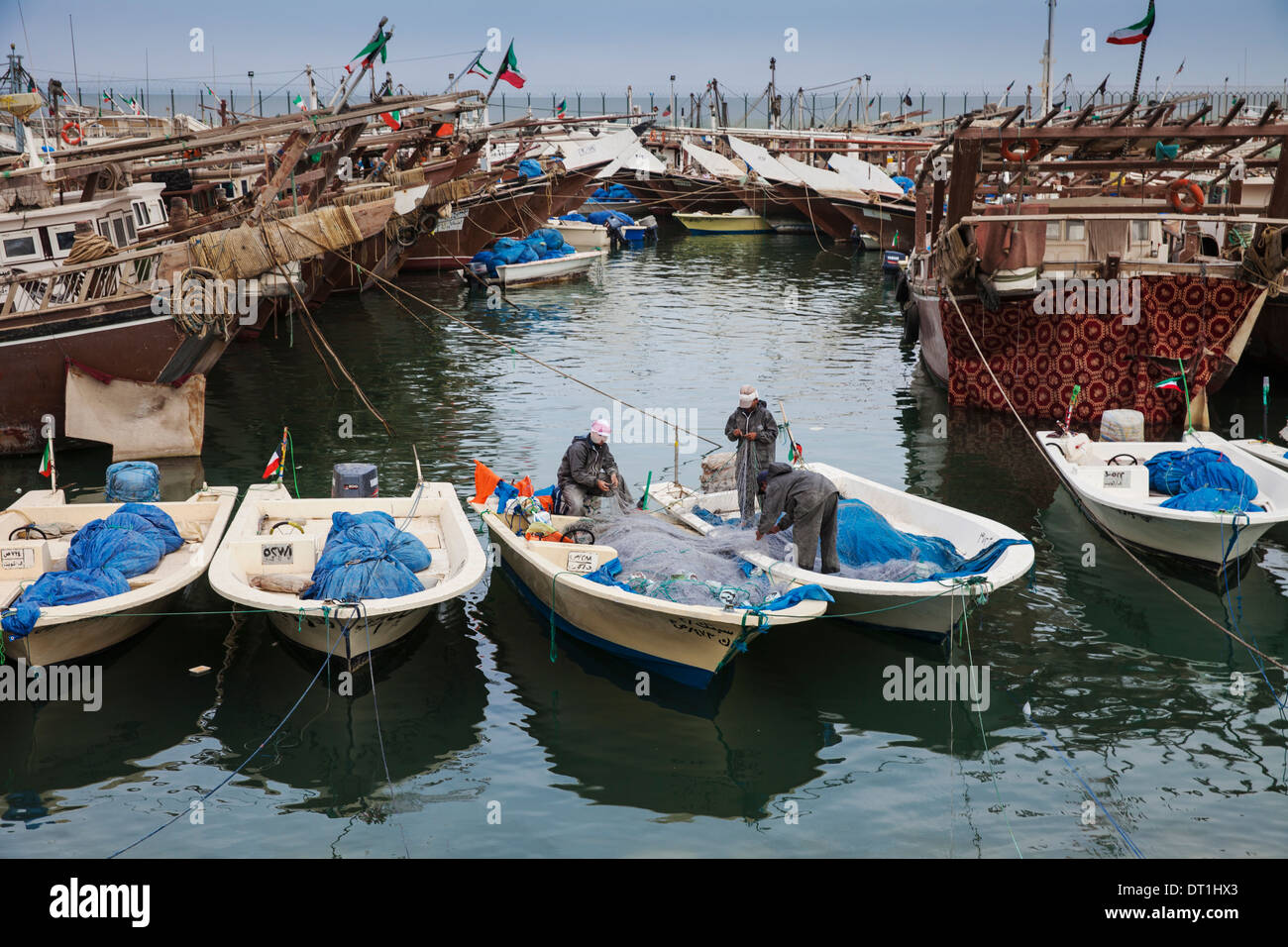 Fishing boats and dhows in the Old Ships port, Kuwait City, Kuwait, Middle East Stock Photo