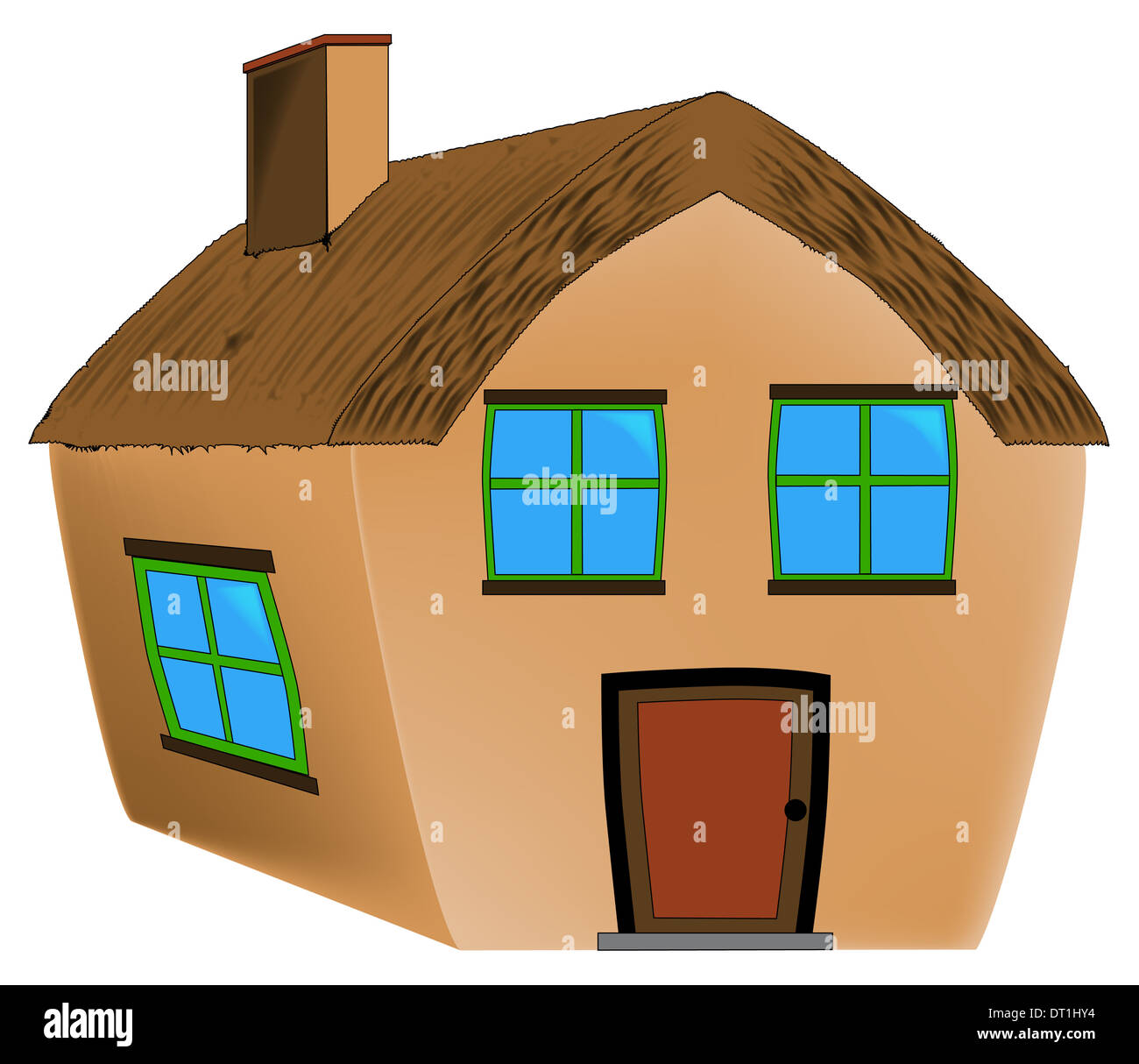 A cartoon style thatched cottage Stock Photo