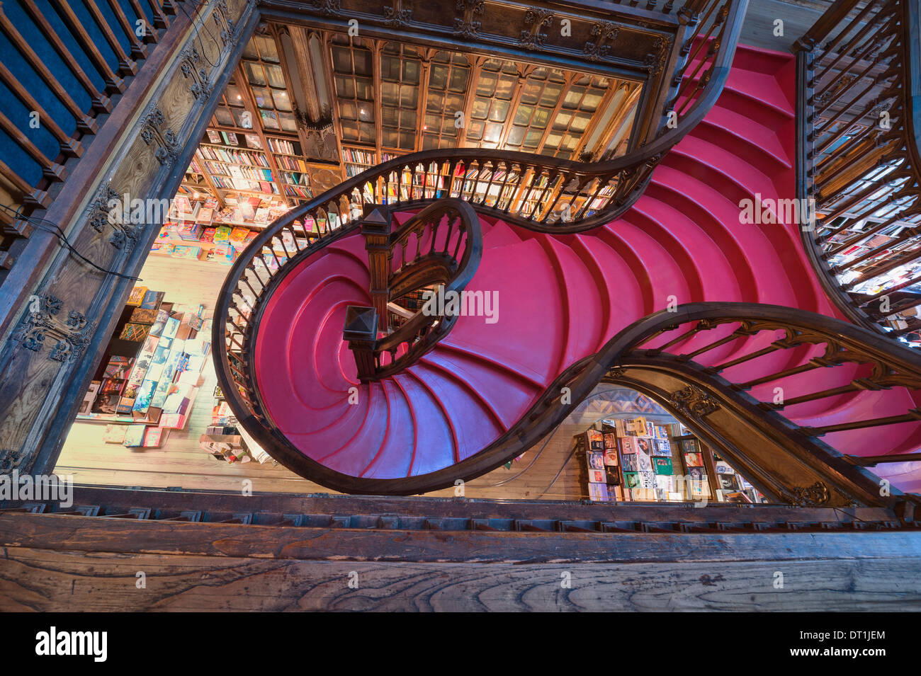 Lello and Irmao bookshop, Spiral stairs, Oporto, Portugal, Europe Stock Photo