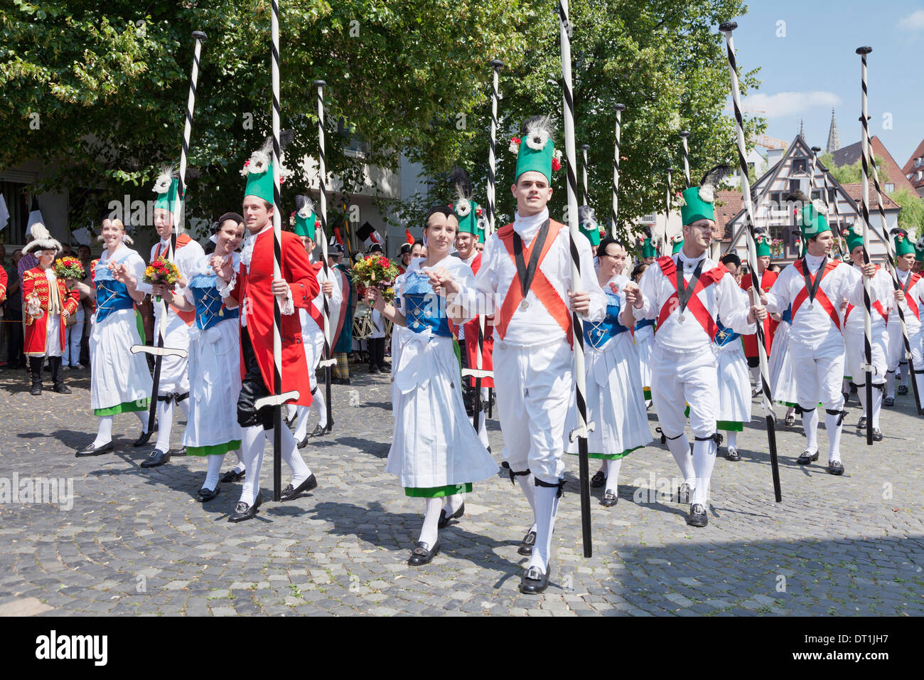 Traditional dance at a historical parade, Fischerstechen, Ulm, Baden Wurttemberg, Germany, Europe Stock Photo