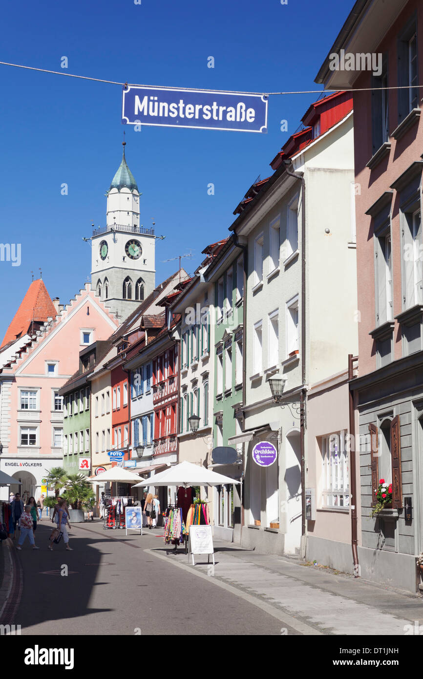 Munsterstrasse and the tower of St Nikolaus Minster, Uberlingen, Lake