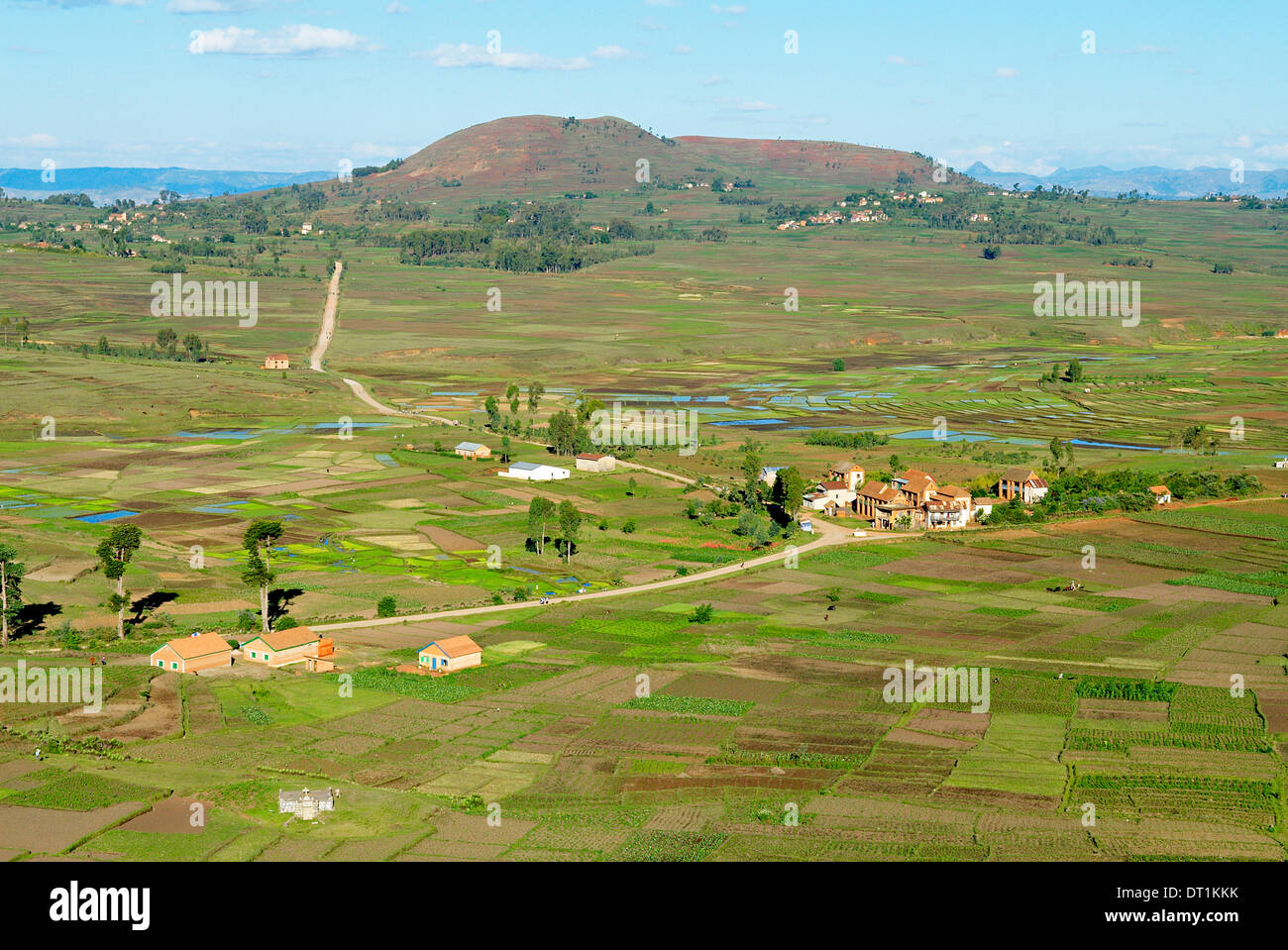 Traditional village on hill around Antsirabe, Madagascar, Africa Stock Photo