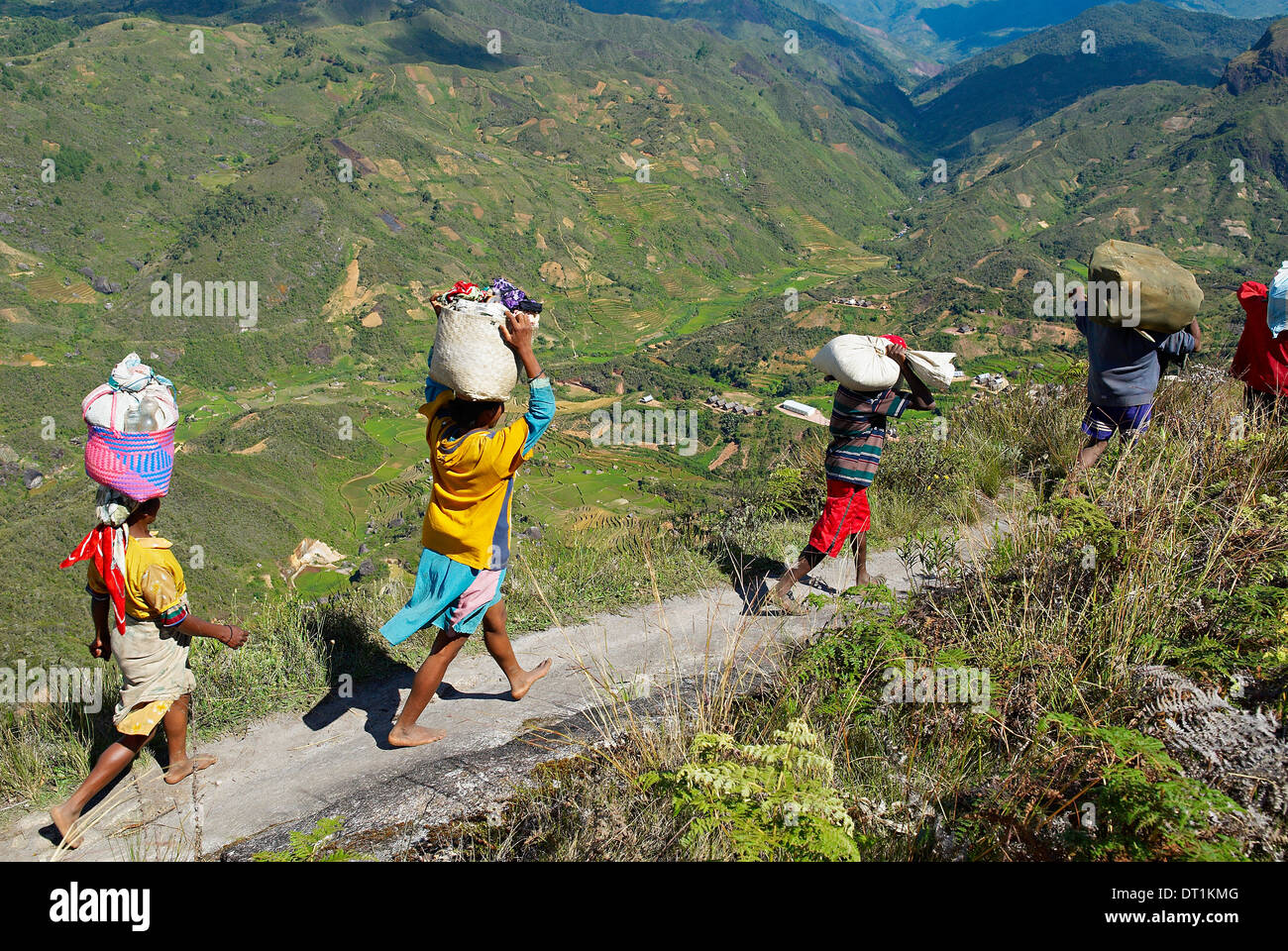 Zafimaniry country people back from market, Madagascar, AFrica Stock Photo