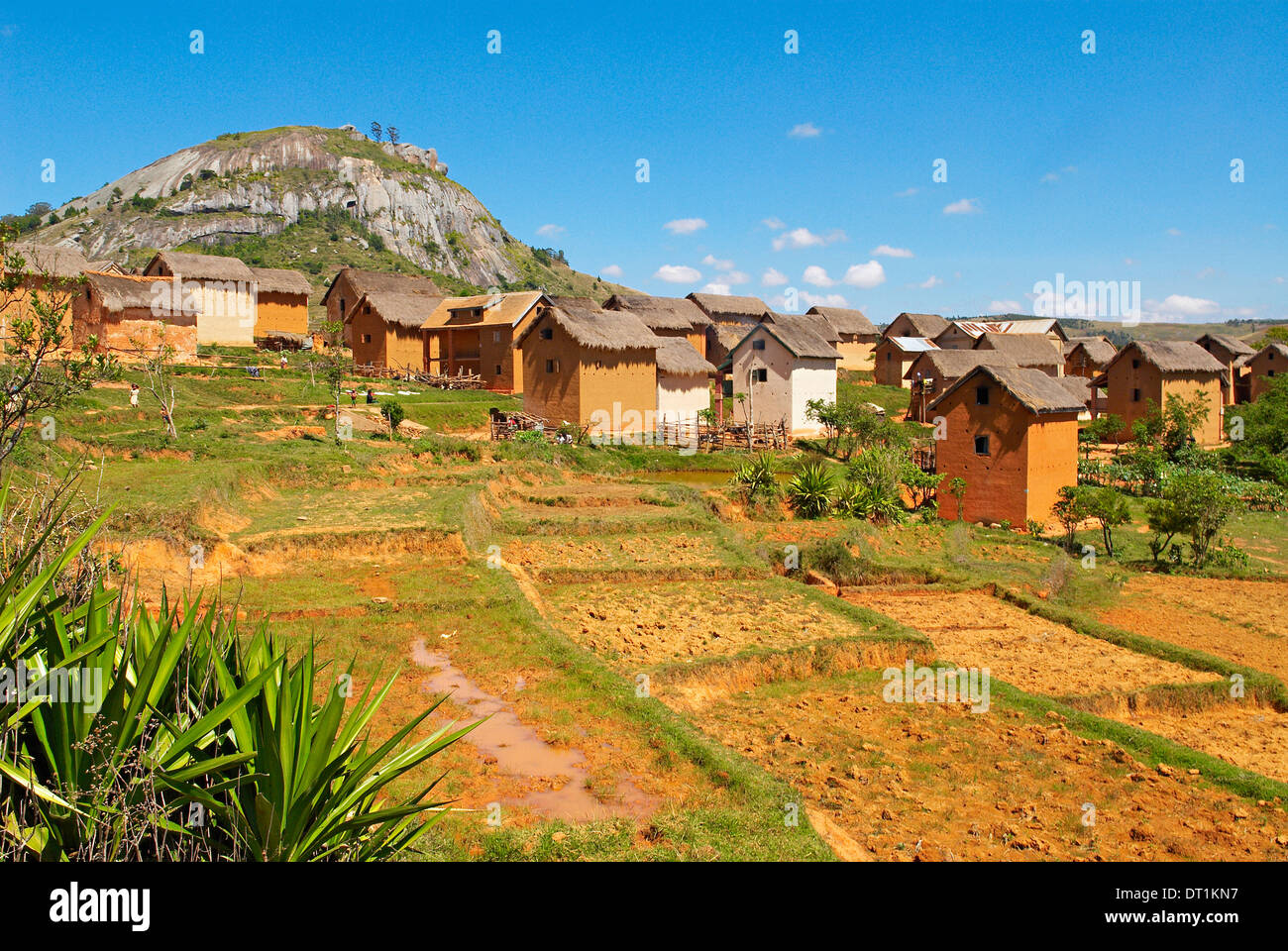 Traditional village on Hill around Fianarantsoa, Madagascar, Africa Stock Photo