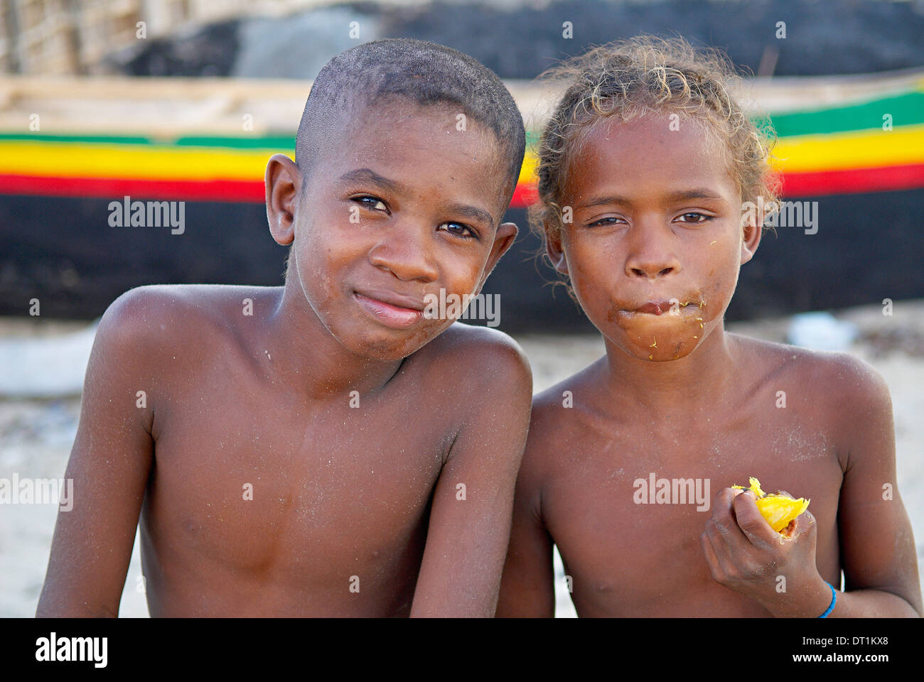 Two children in fishing village of Vezo ethnic group, around Tulear ...