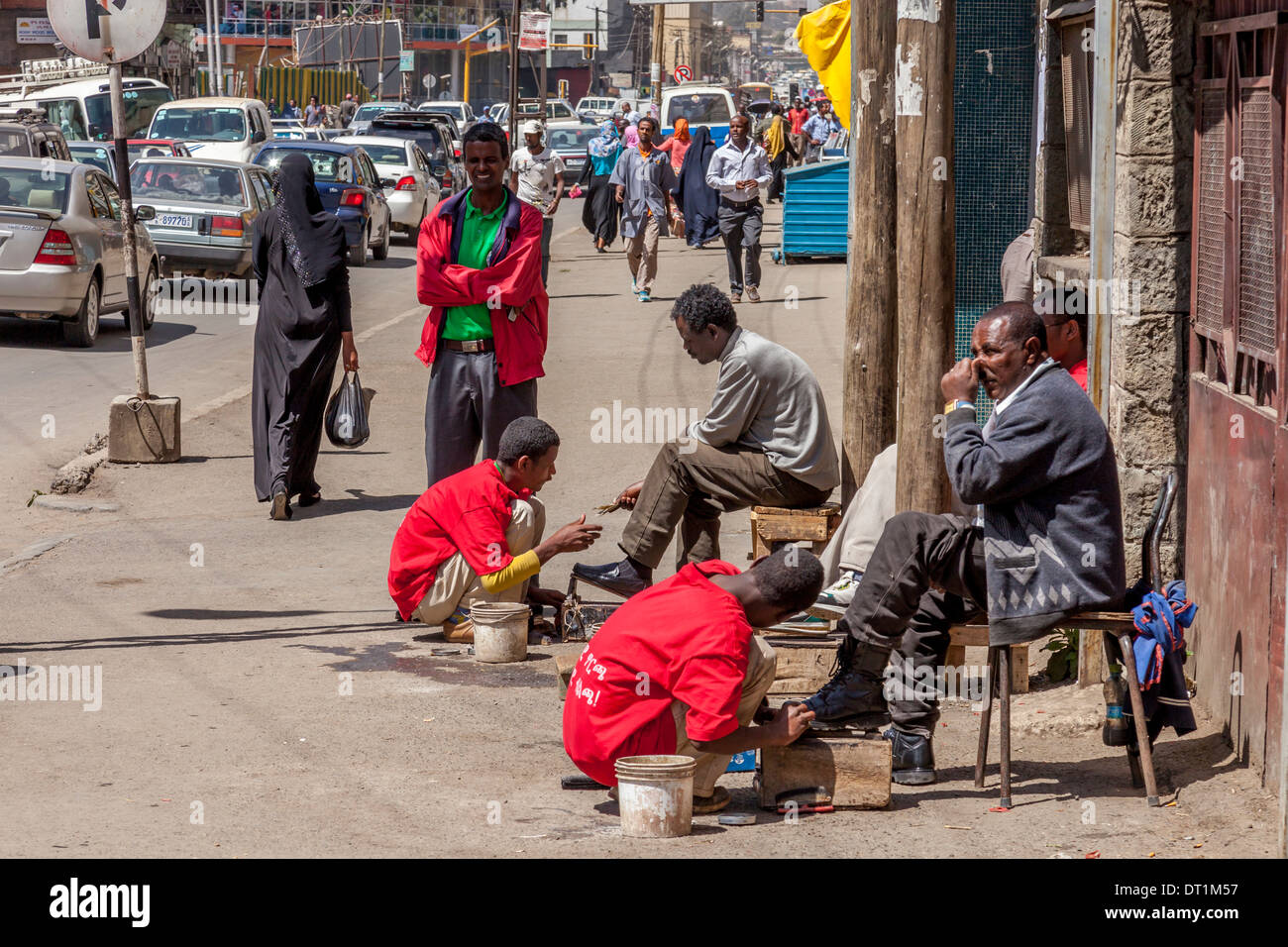 Shoe Shine Boys, Addis Ababa, Ethiopia Stock Photo