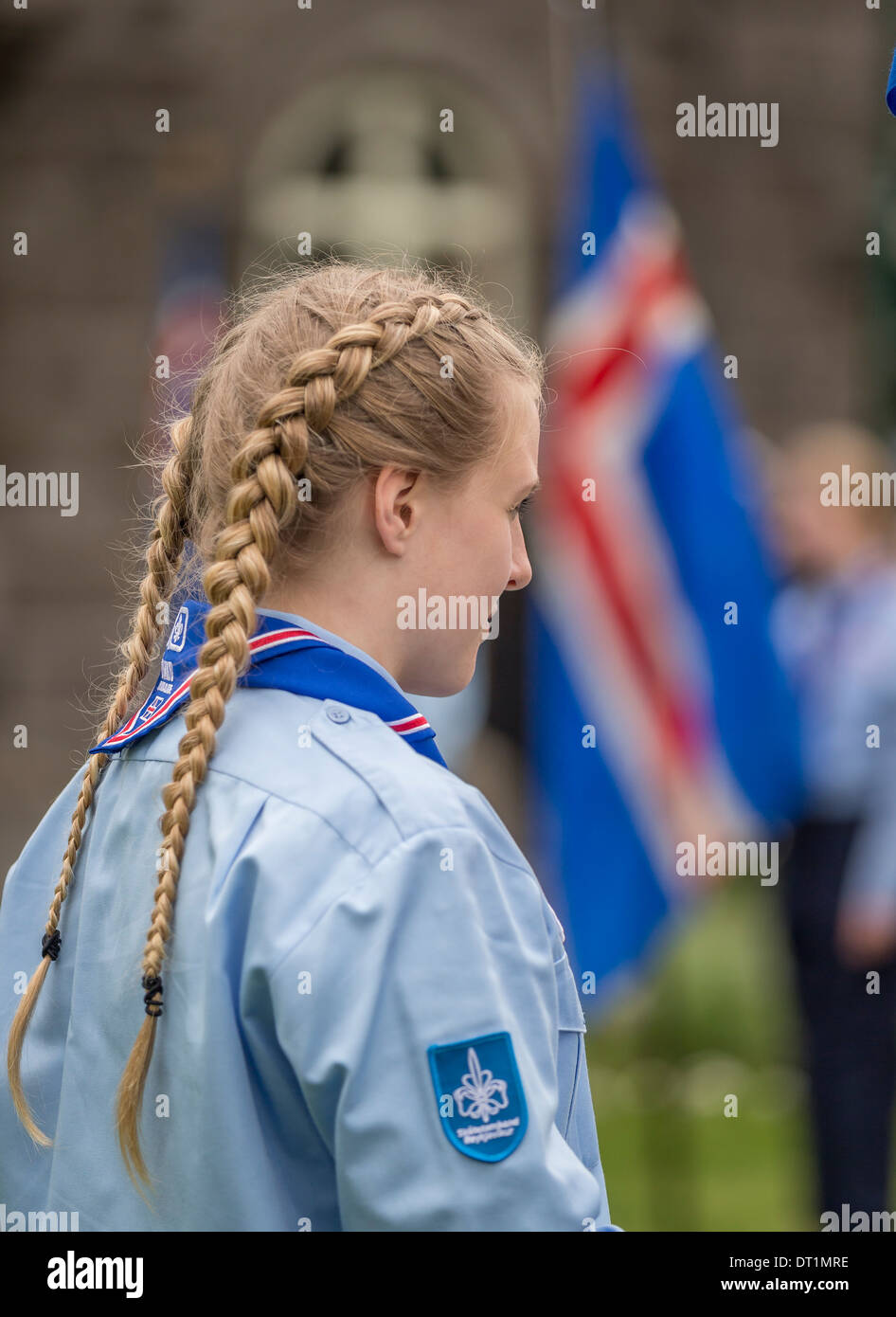 Girl Scout during June 17th, Iceland´s Independence Day, Reykjavik, Iceland Stock Photo