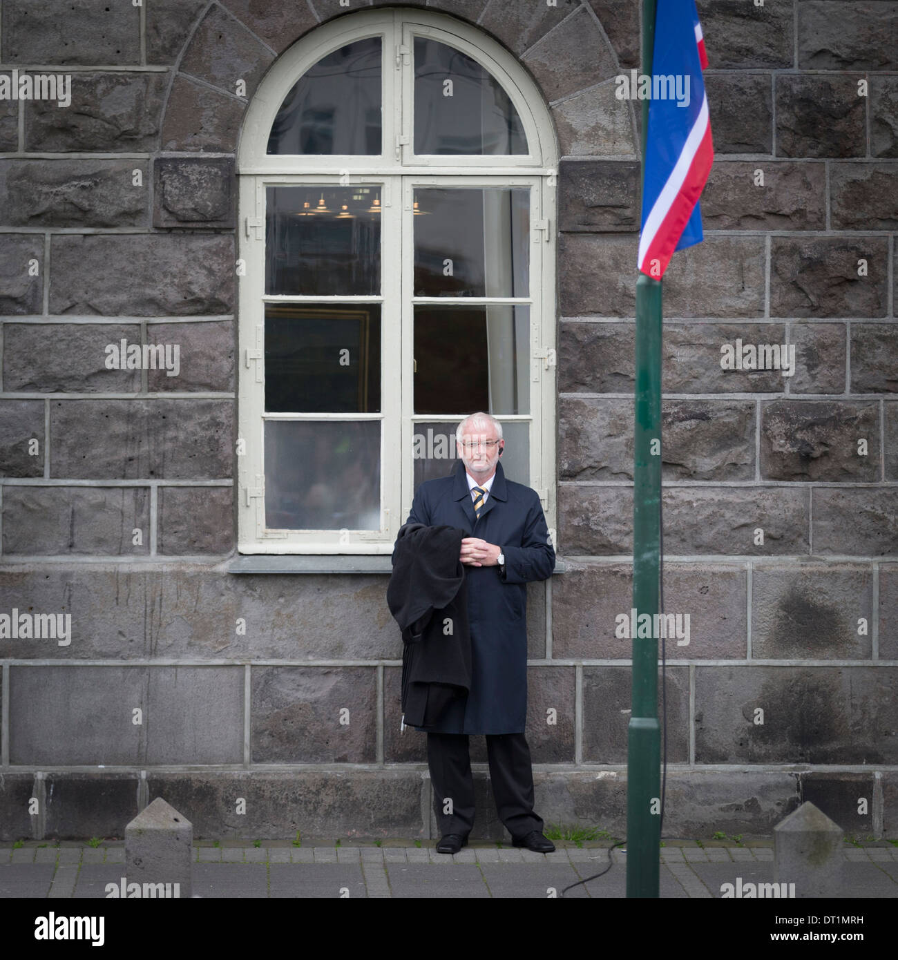 Undercover security in front of the Parliament building during June 17th, Iceland´s Independence Day, Reykjavik, Iceland Stock Photo