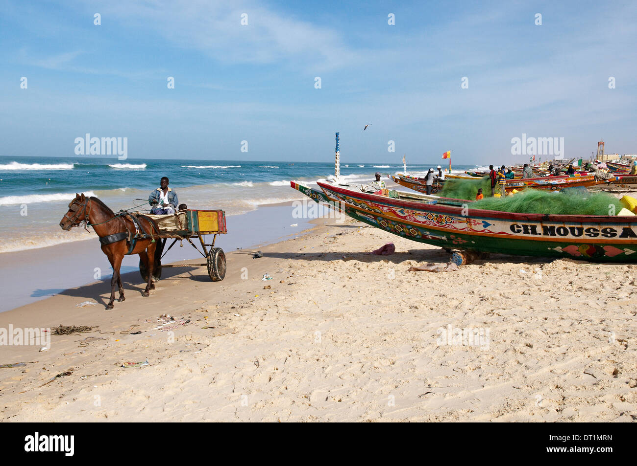 Fishing boats on the beach, city of Saint Louis, Senegal, West Africa, Africa Stock Photo
