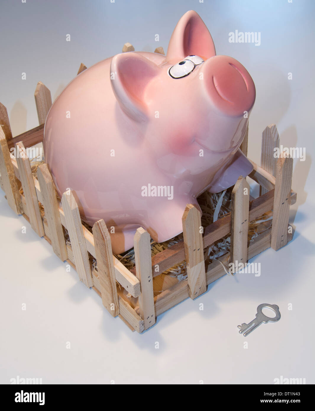 Piggy bank and a key Stock Photo Alamy