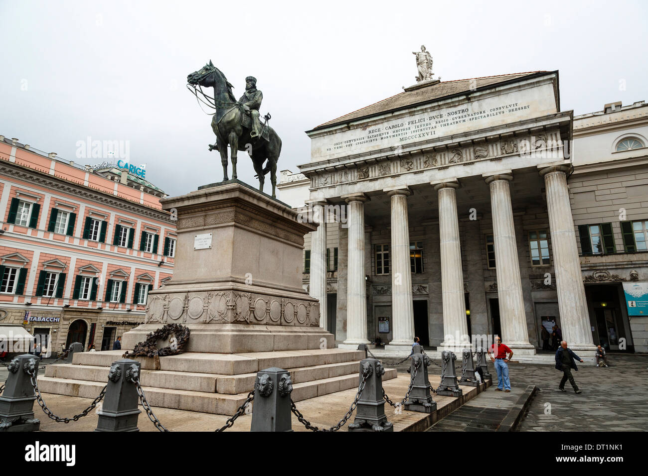 Statue of Giuseppe Garibaldi in front of the theatre Carlo Felice, Piazza De Ferrari, Genoa, Liguria, Italy, Europe Stock Photo