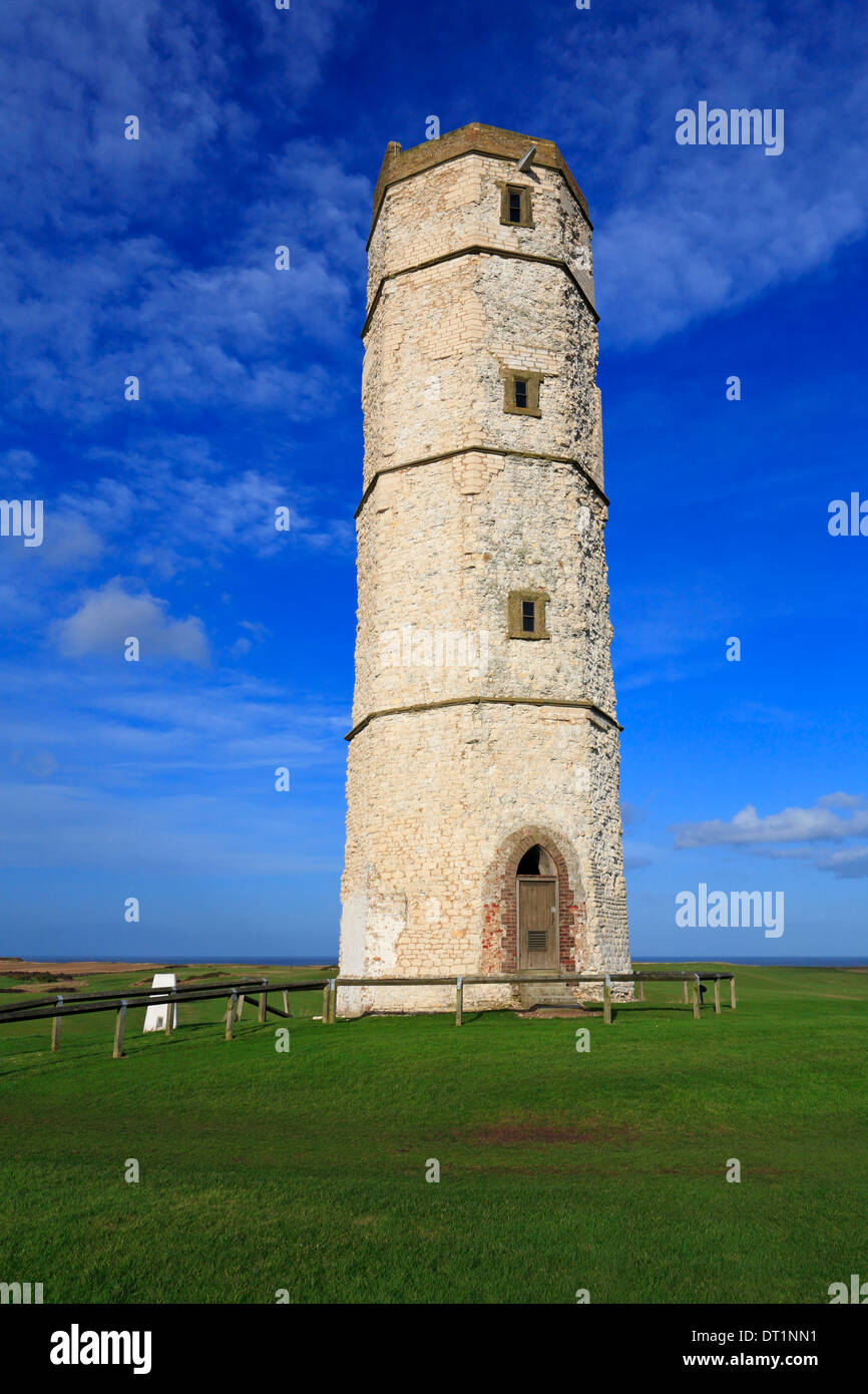The Old Flamborough Lighthouse, the chalk tower is the only surviving light tower in England, Flamborough, East Yorkshire, England, UK. Stock Photo
