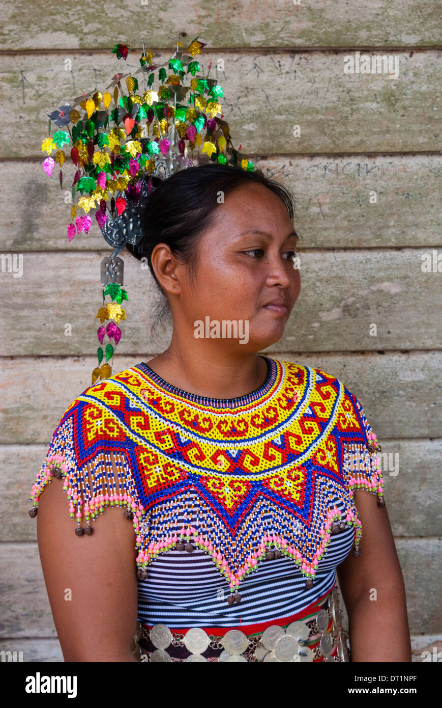 Iban woman, Mengkak Iban Longhouse, Batang Ai National Park, Sarawak, Borneo, Malaysia, Southeast Asia, Asia Stock Photo