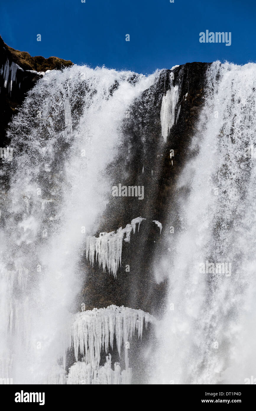 Skogafoss Waterfall in the Winter, Iceland Stock Photo
