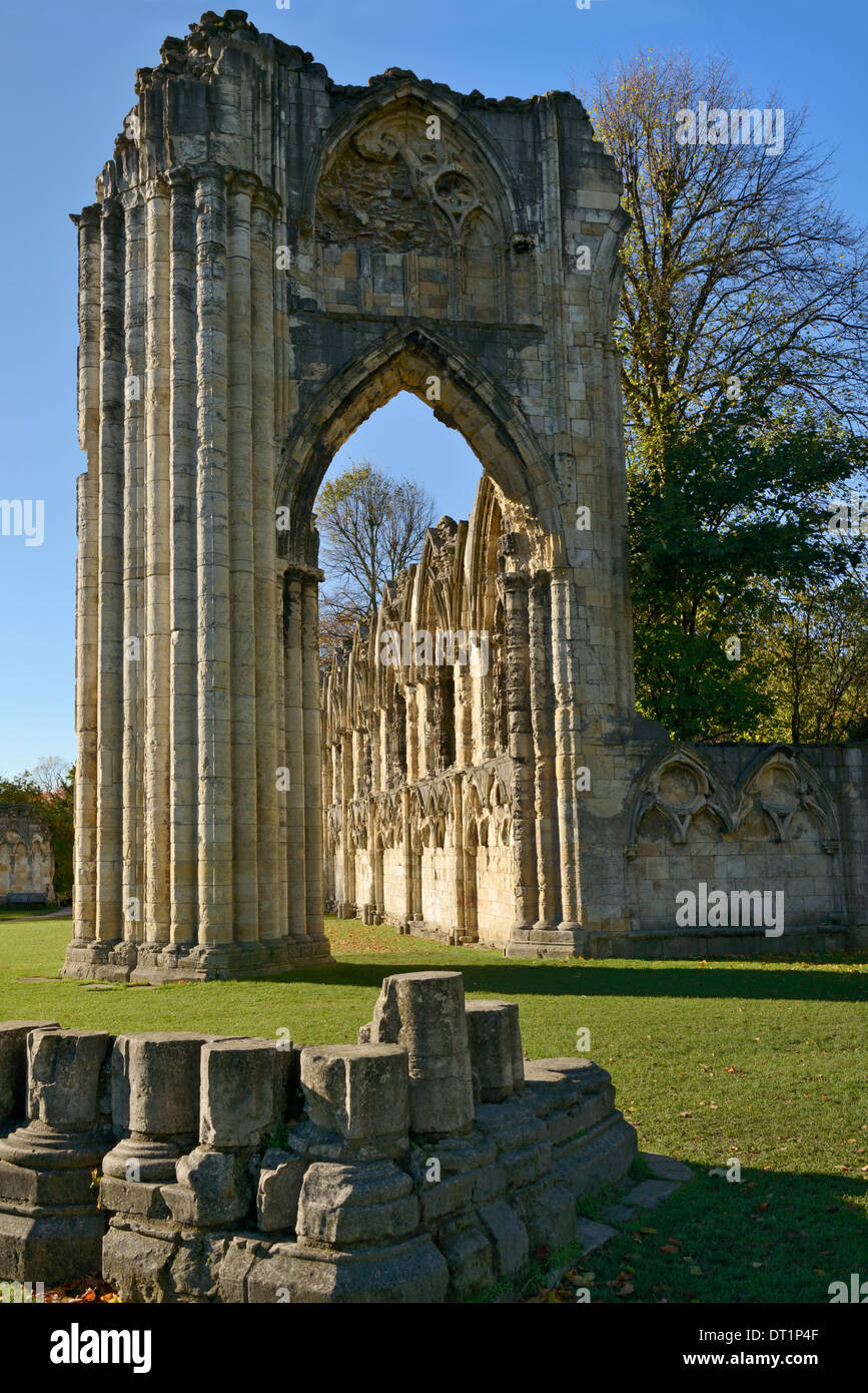 Ruins of St. Mary's Benedictine Abbey, Museum Gardens, York, Yorkshire, England, United Kingdom, Europe Stock Photo