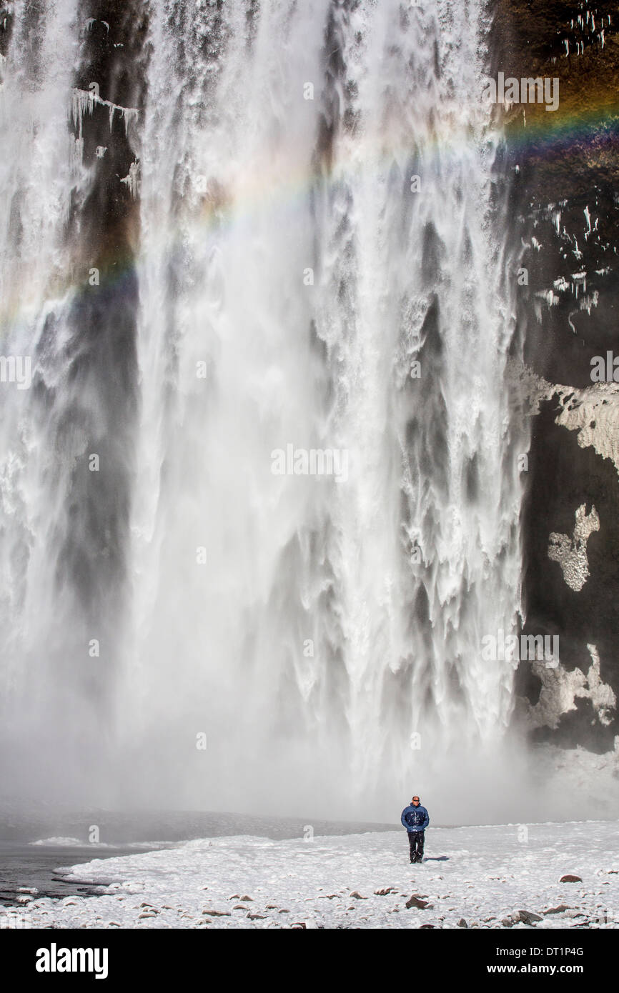 Skogafoss Waterfalls in the winter, Iceland Stock Photo
