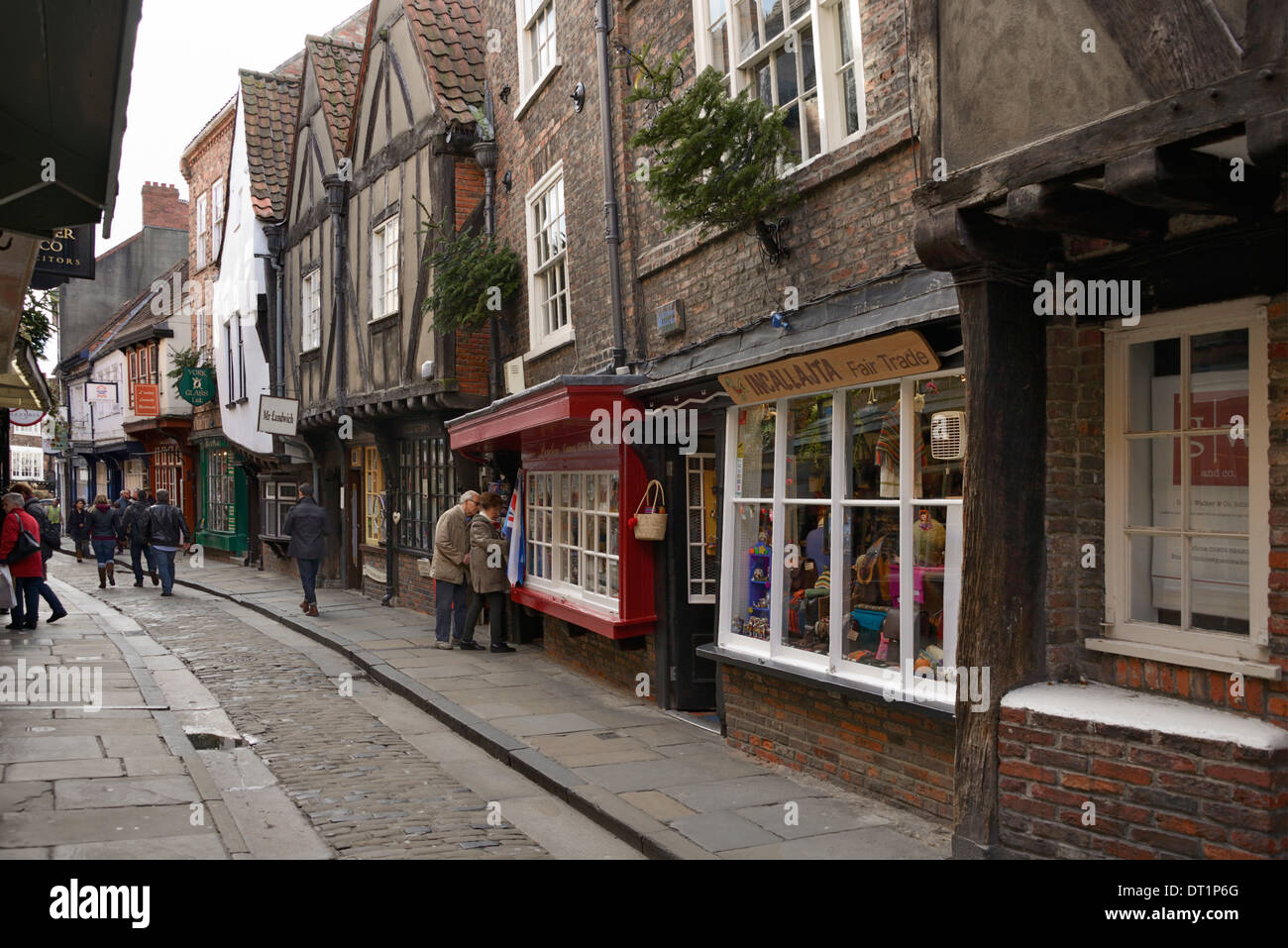 The medieval narrow street of the Shambles and Little Shambles, York, Yorkshire, England, United Kingdom, Europe Stock Photo