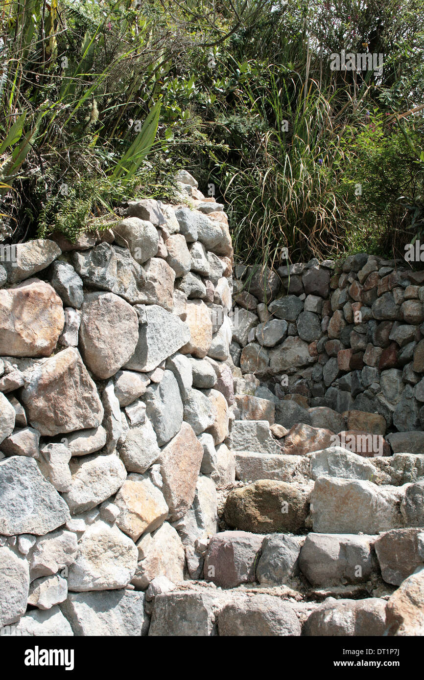 A stone staircase on a path next to Lake Cuicocha near Cotacachi, Ecuador Stock Photo