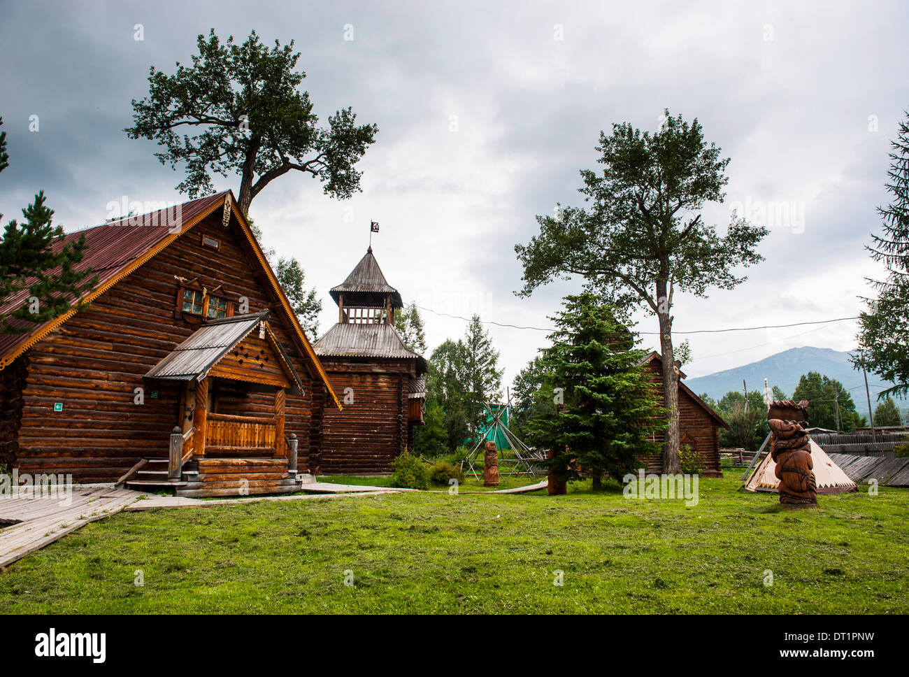 Traditional rebuilt houses in the Ewenen Museum in Esso, Kamchatka, Russia, Eurasia Stock Photo
