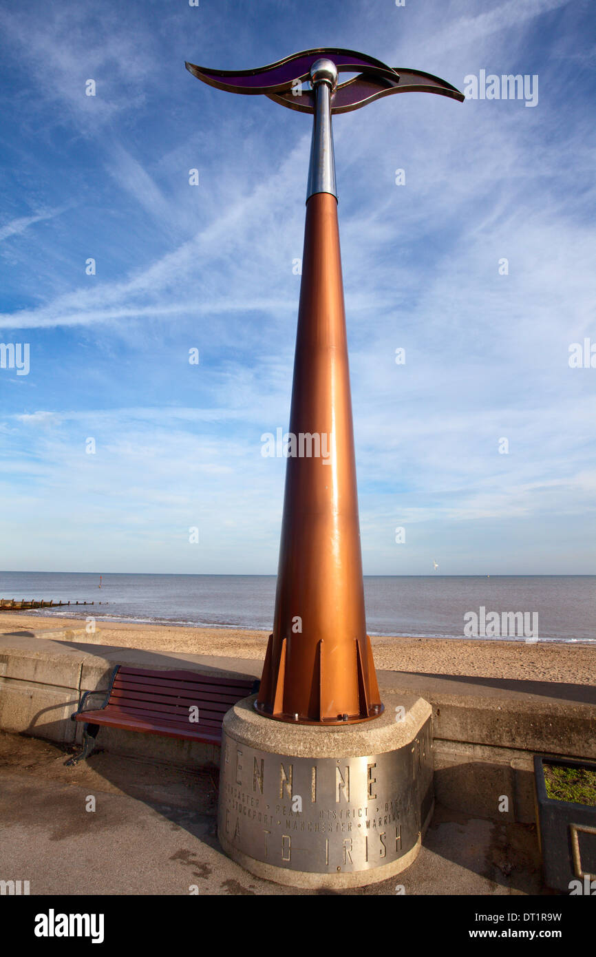 Trans Pennine Trail Marker on Hornsea Seafront, East Riding of Yorkshire, Yorkshire, England, United Kingdom, Europe Stock Photo