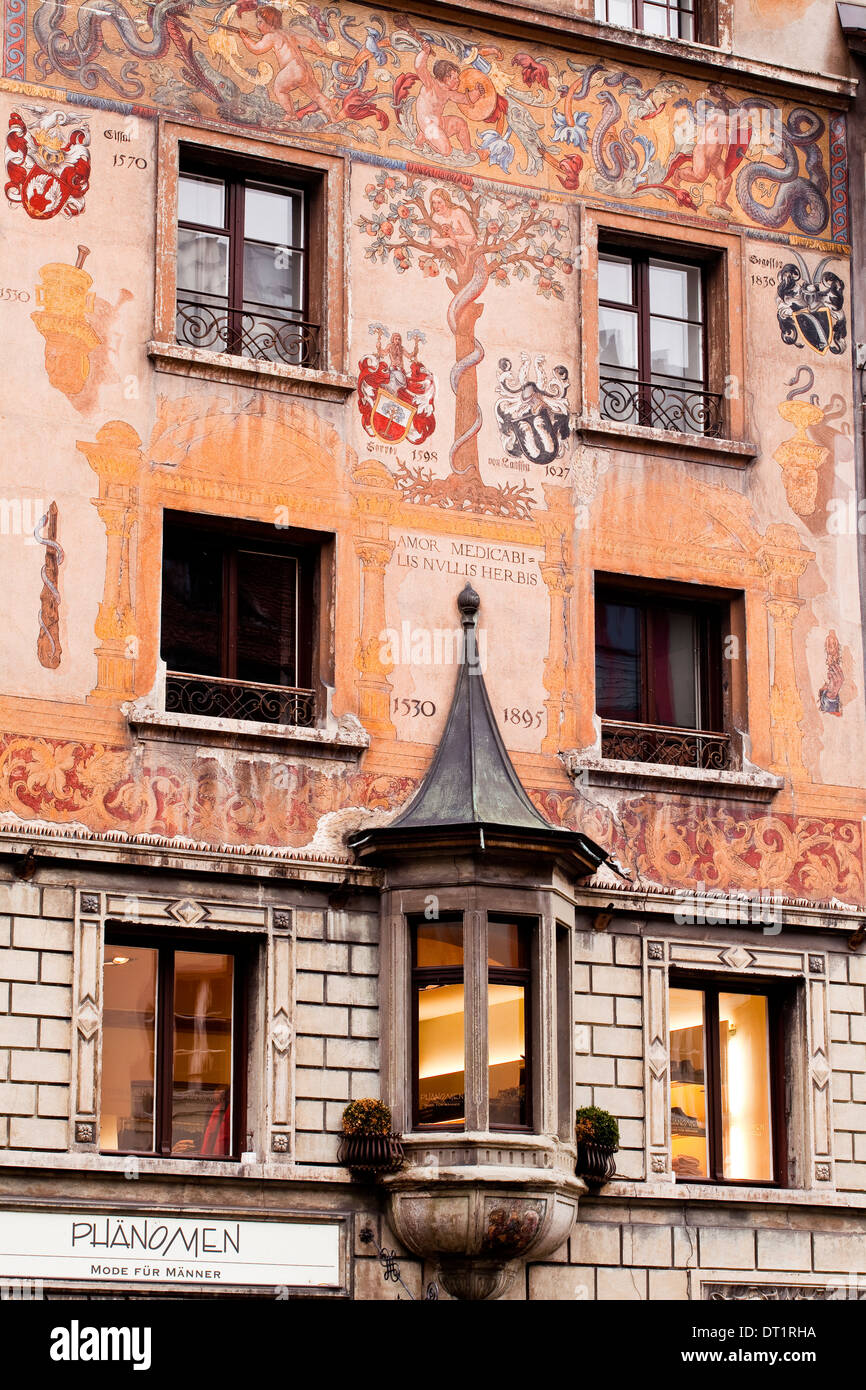 Painted building facades in the city of Lucerne, Switzerland, Europe Stock Photo