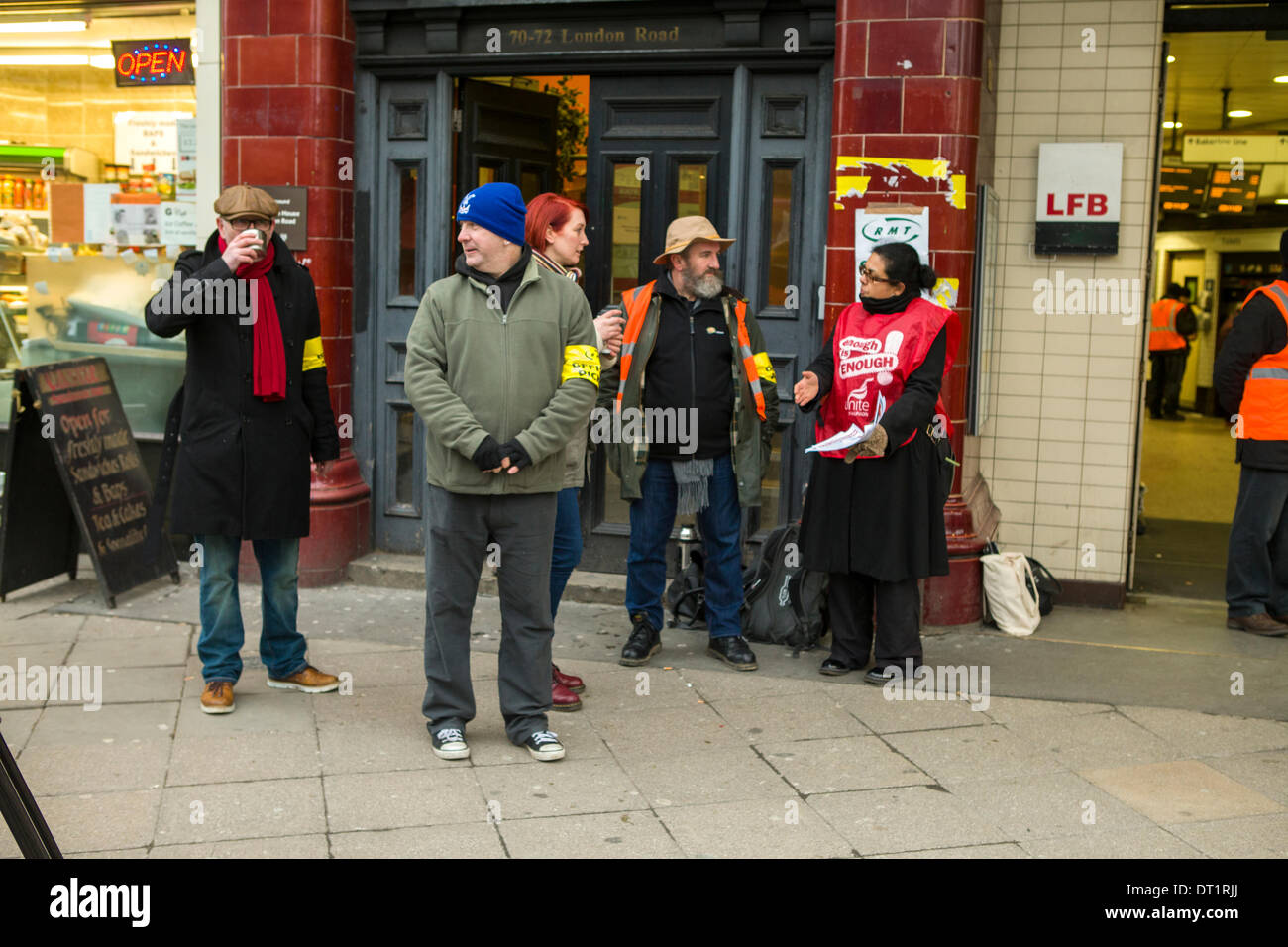 Trade Union activity by RMT and TSSA unions outside Elephant and Castle Underground Station, London Stock Photo
