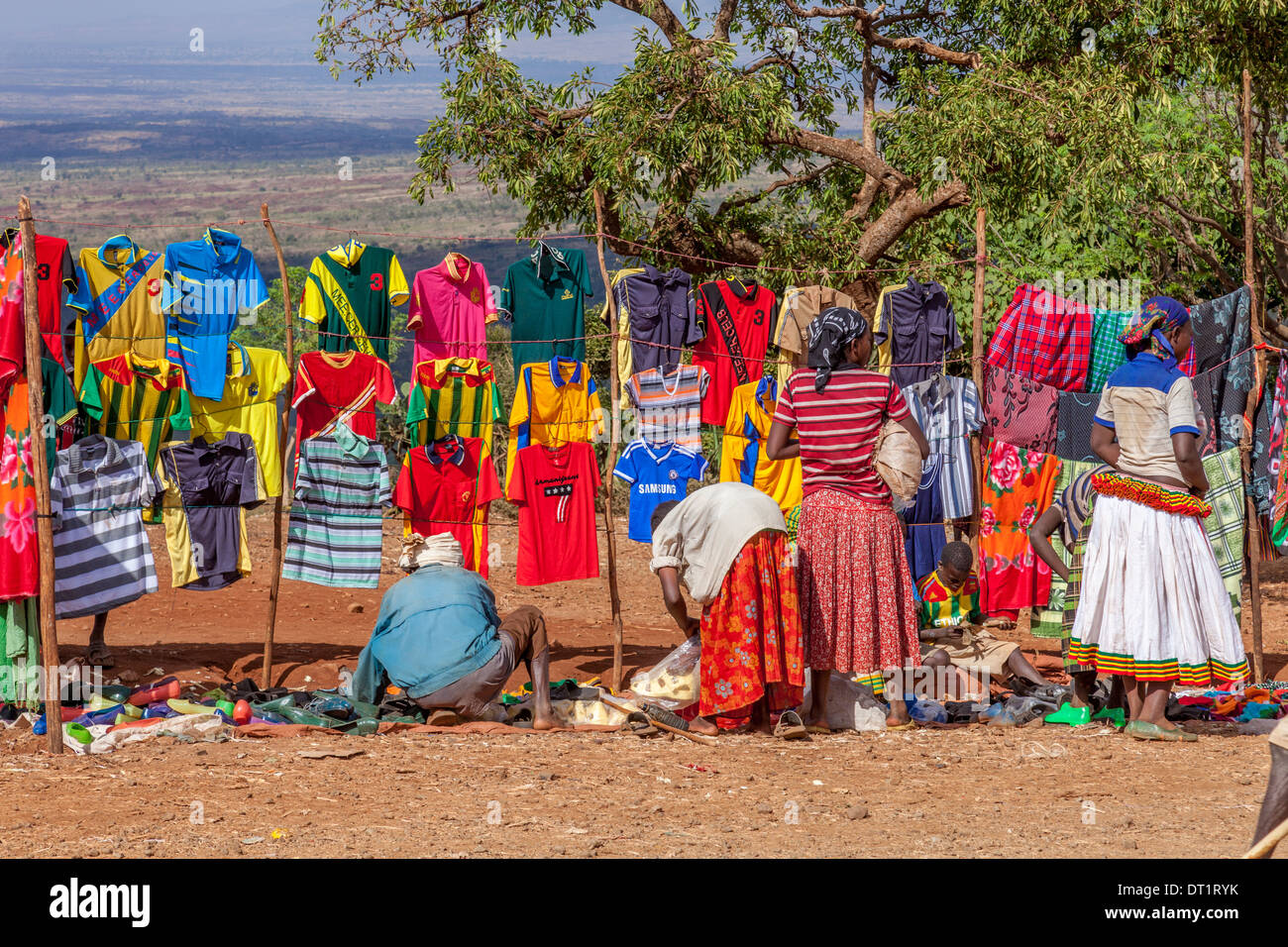 Clothes For Sale, Fasha Market, Konso Region, Ethiopia Stock Photo