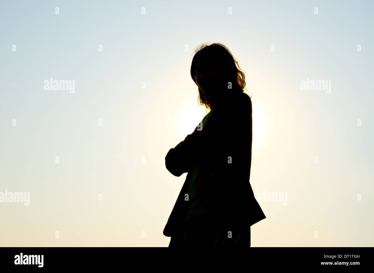 silhouette of businessman confidence to success Stock Photo