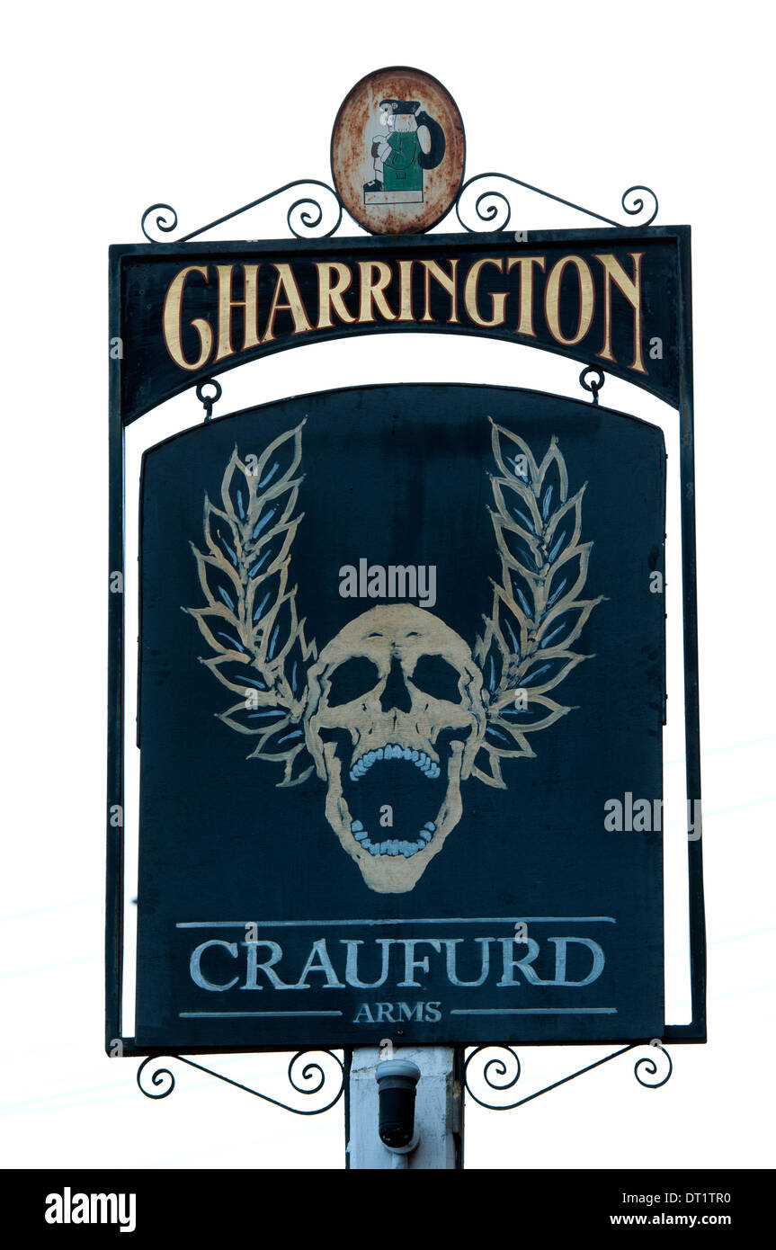 The Craufurd Arms pub sign, Wolverton, Buckinghamshire, England, UK Stock Photo