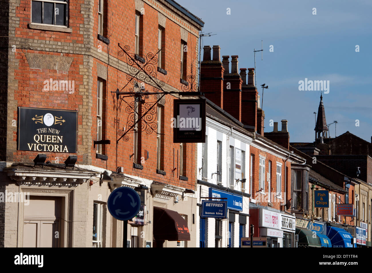New Queen Victoria pub and Church Street, Wolverton, Buckinghamshire