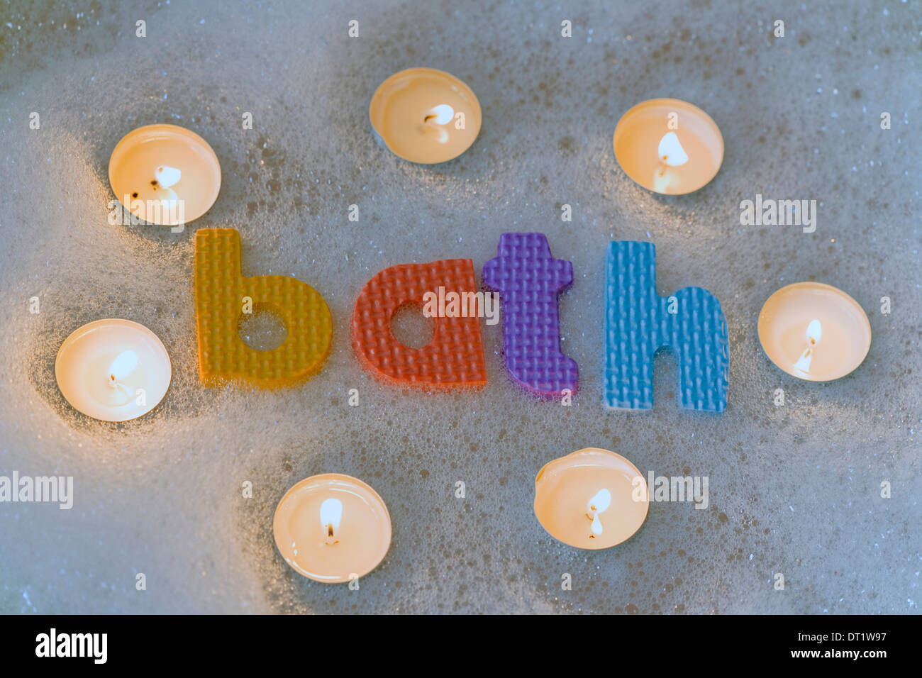 bath and candles letters abstract background Stock Photo
