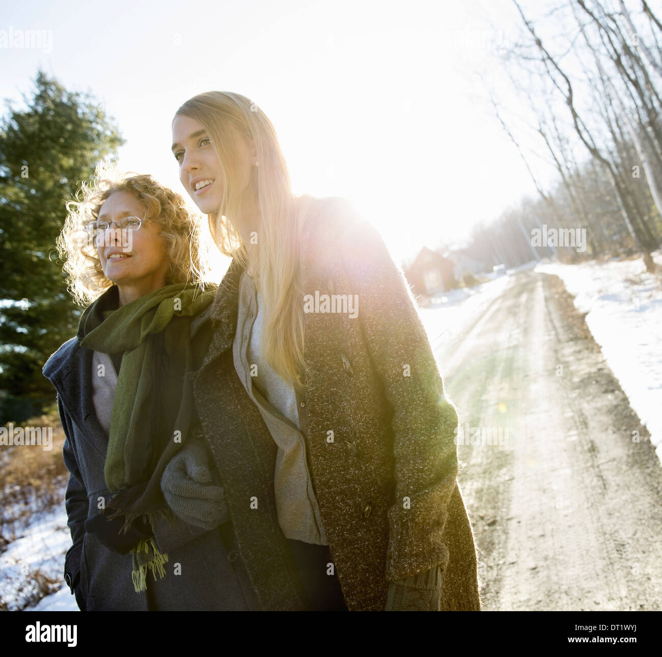 Mother and Daughter Outdoors Winter Stock Photo