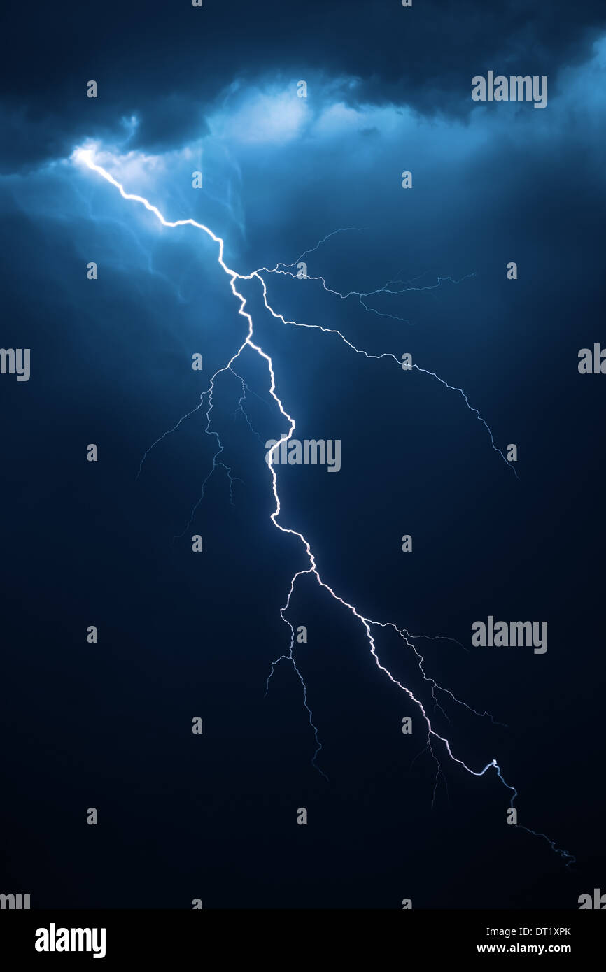 Lightning with dramatic clouds (composite image) Stock Photo