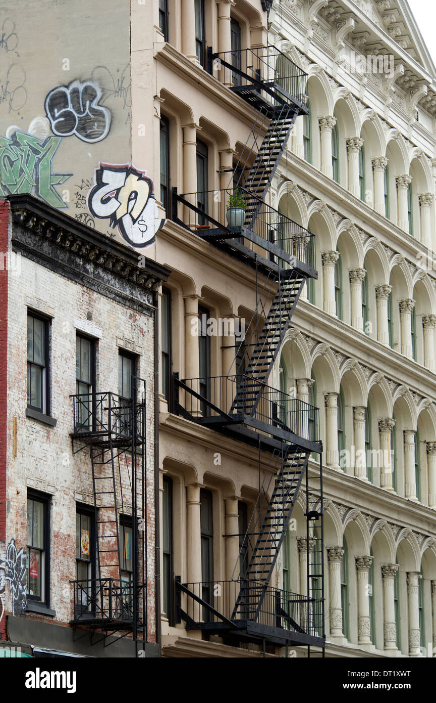 Iron fire escape staircases in Soho area in New York Stock Photo Alamy