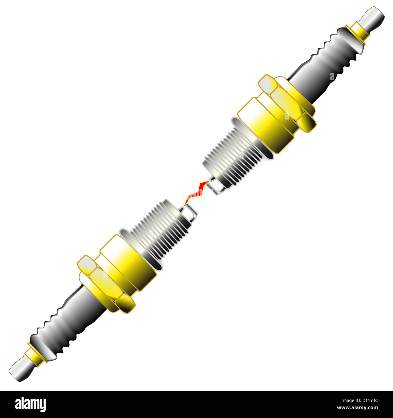 Two motor vehicle spark plugs sparking together Stock Photo Alamy