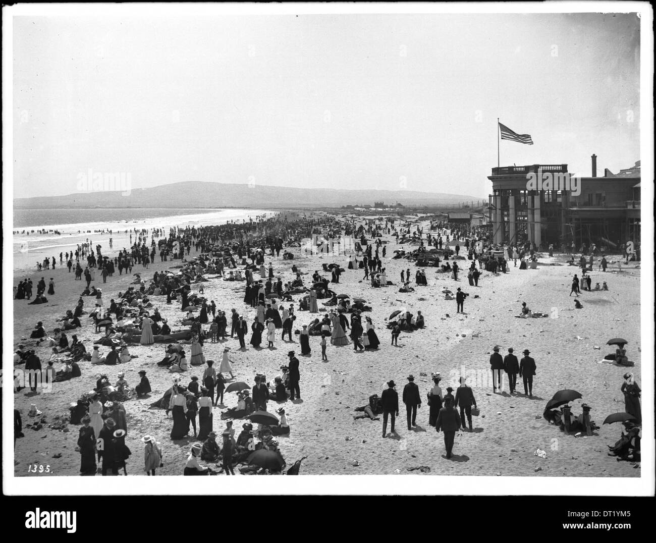 Huge crowds of people on the beach near the Long Beach Bath House, ca.19021905 Stock Photo Alamy