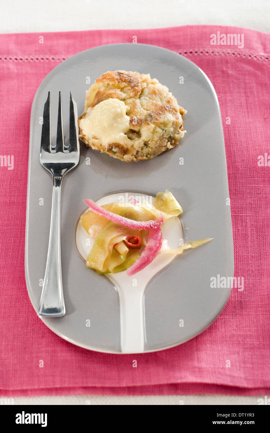 The two Salmon croquettes with wasabi mayonnaise Stock Photo Alamy