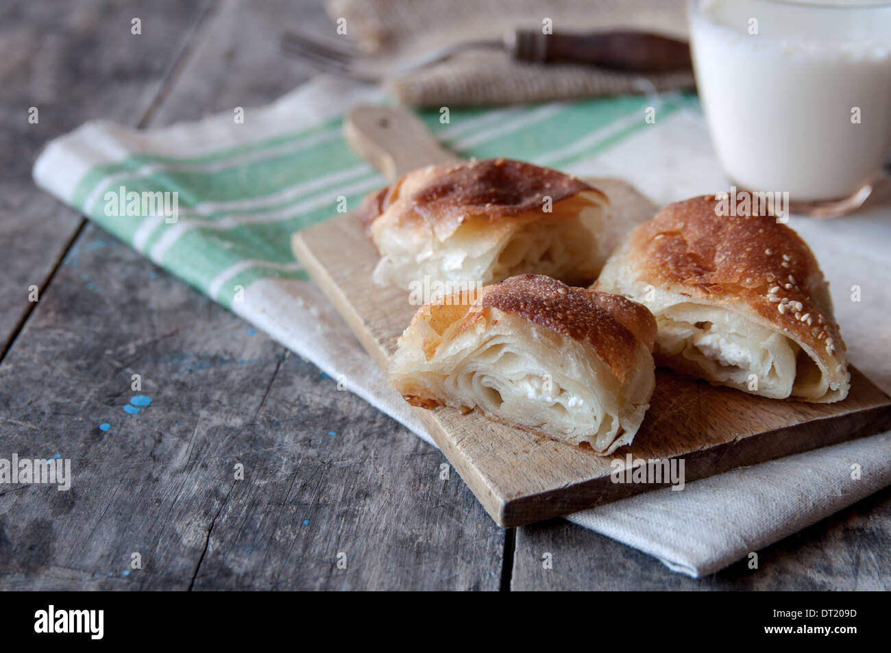 homemade cheese pie on table, natural light Stock Photo