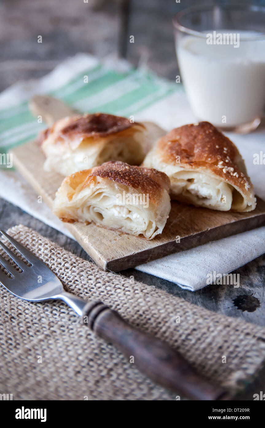 homemade cheese pie on table, natural light Stock Photo