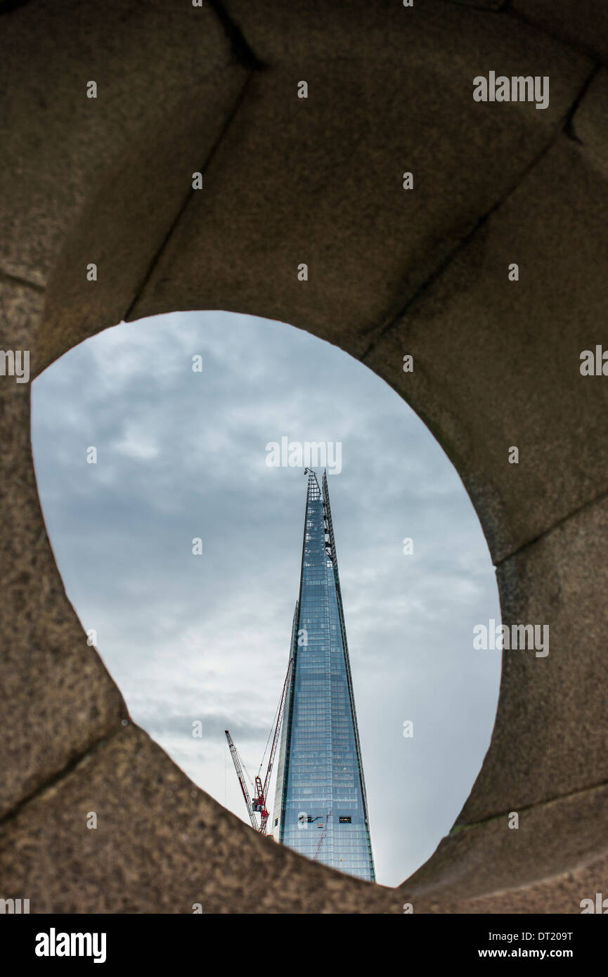 The Shard seen through a gap in Southwark Bridge. London. Stock Photo