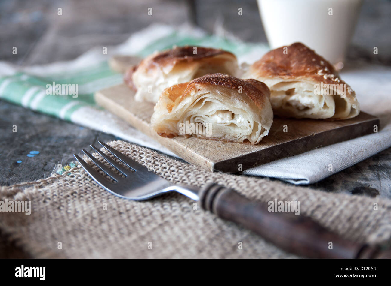 homemade cheese pie on table, natural light Stock Photo