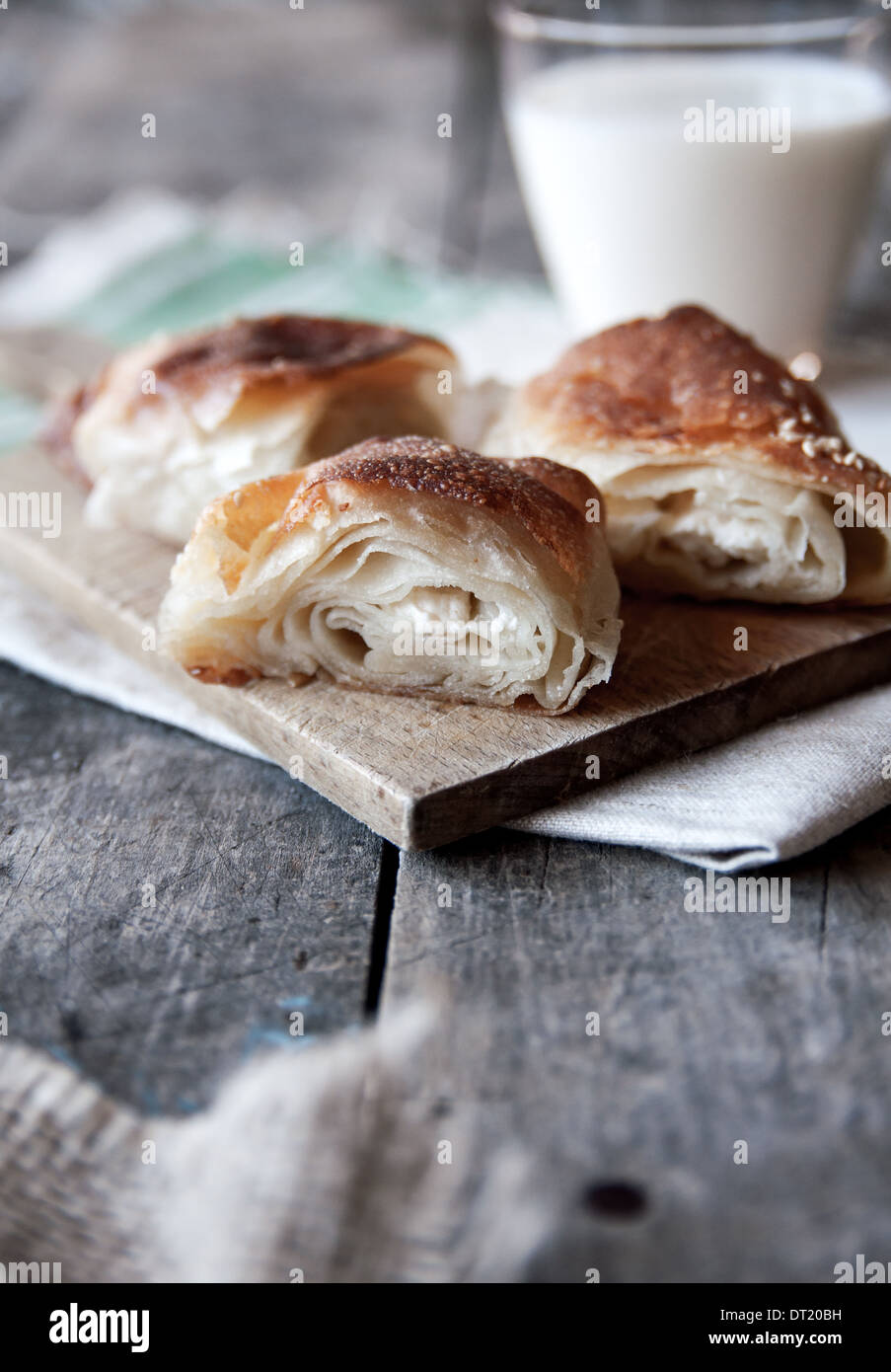 homemade cheese pie on table, natural light Stock Photo