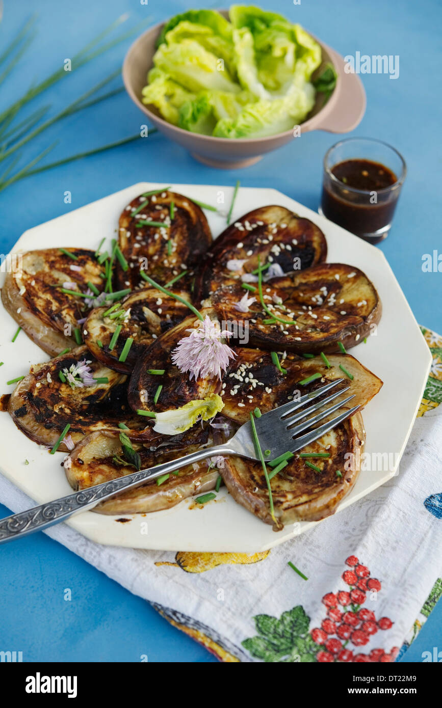 Grilled eggplant miso sauce Stock Photo Alamy