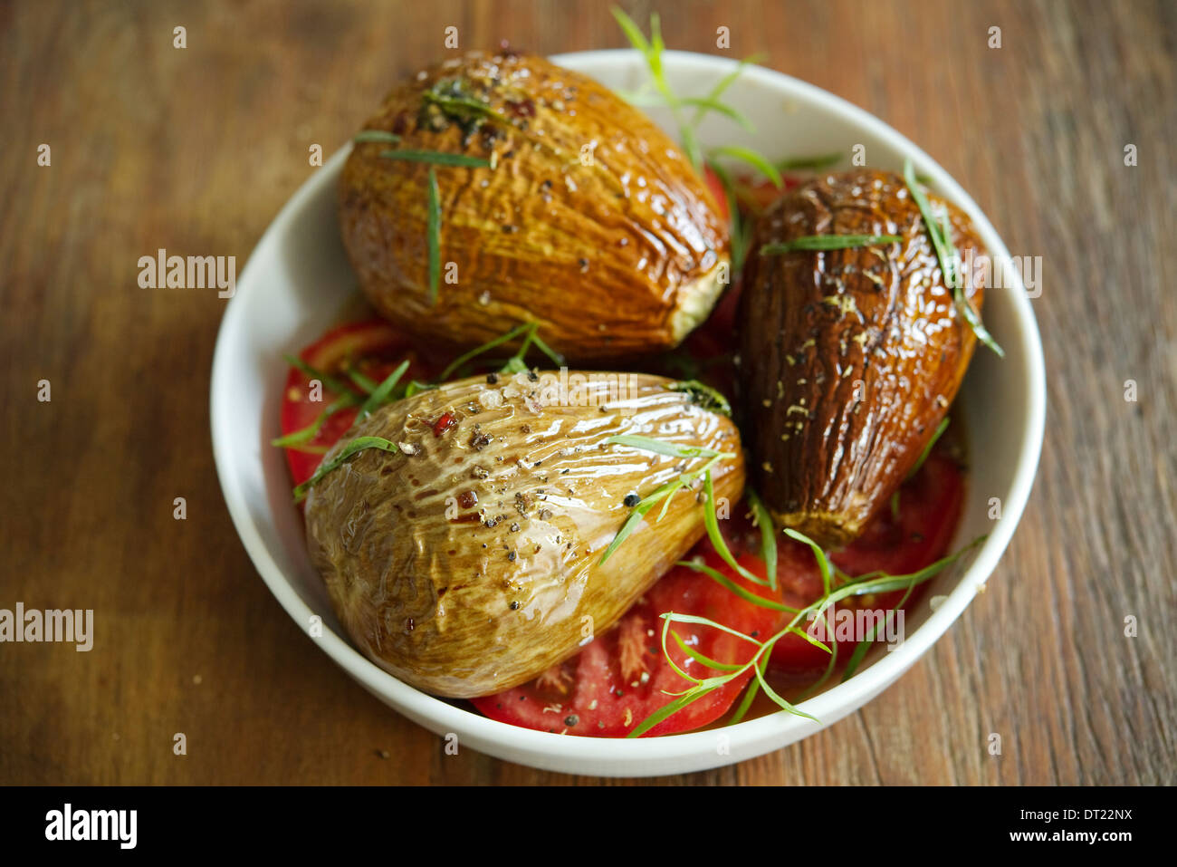 Eggplants with soya sauce Stock Photo Alamy