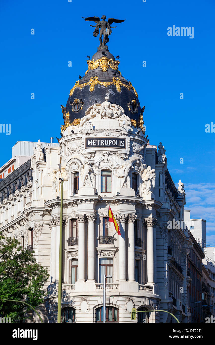 view from Gran Via, main shopping street in Madrid, capital of Spain, Europe. Stock Photo