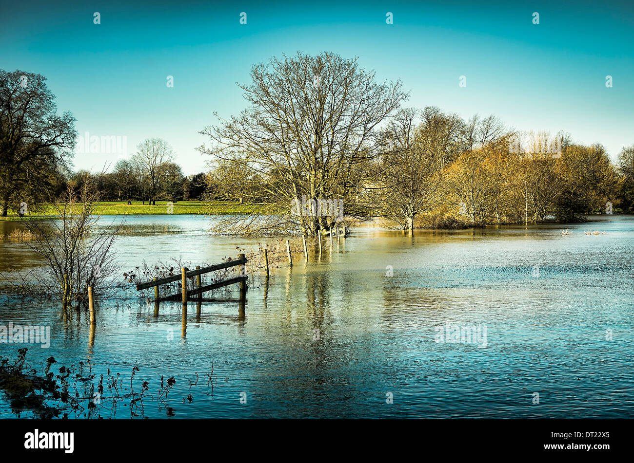 Flooded water meadows in Lacock Wiltshire UK Stock Photo